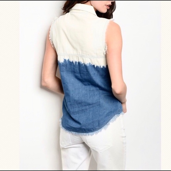 Abigale chambray bleach dip distressed button top - Picture 2 of 8